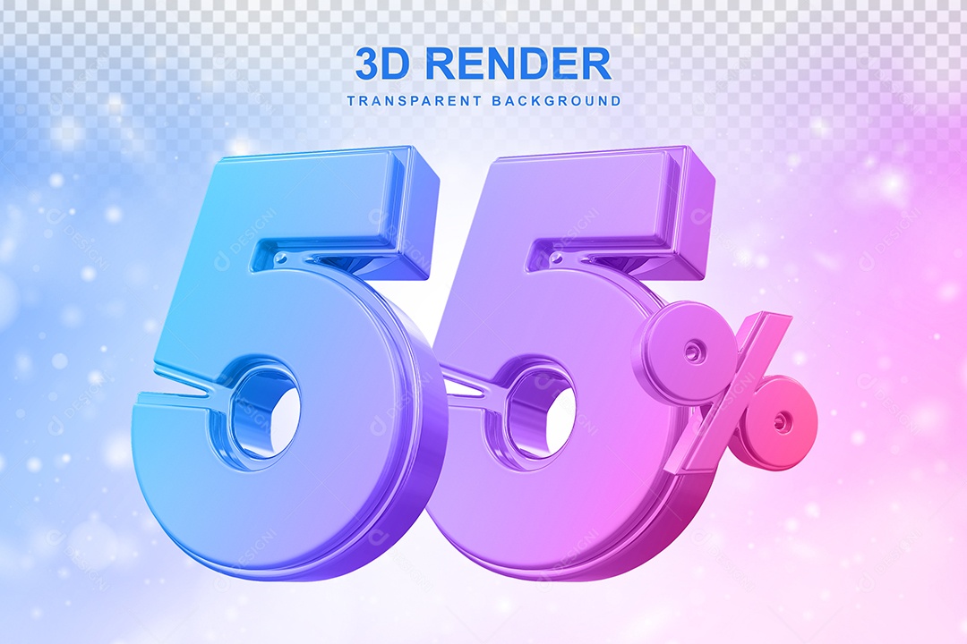 Número de Desconto 55% Elemento 3D Colorido para Composição PSD