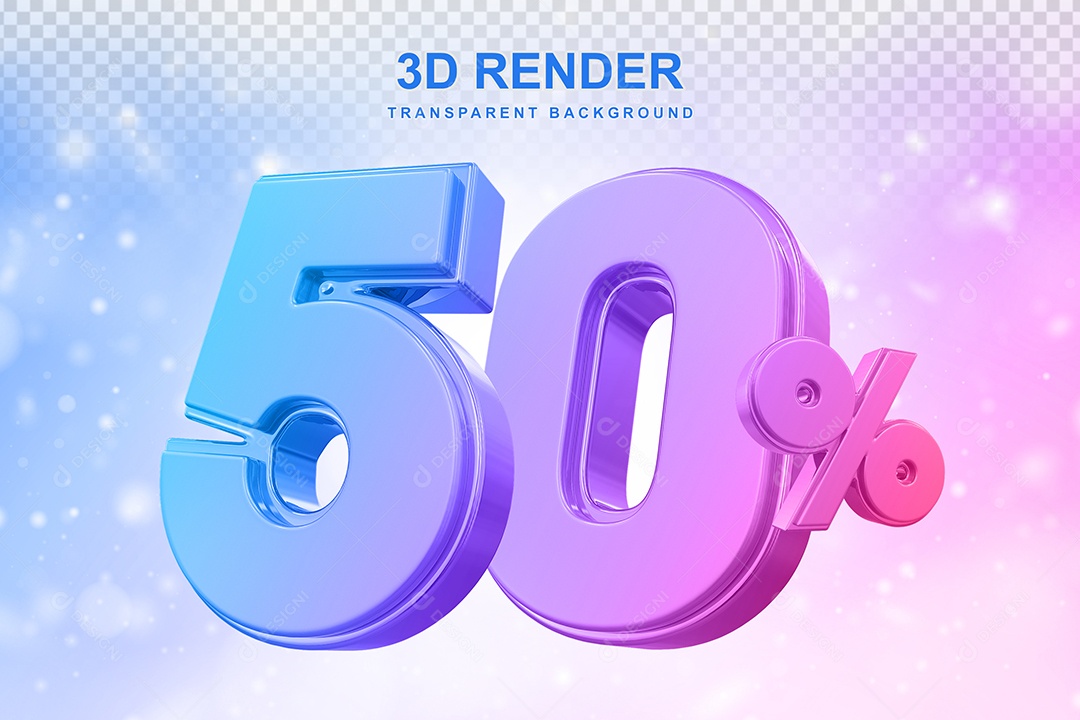 Número de Desconto 50% Elemento 3D Colorido para Composição PSD