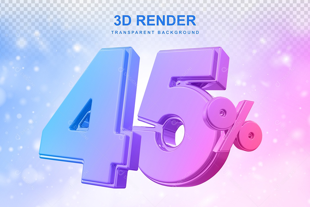 Número de Desconto 45% Elemento 3D Colorido para Composição PSD