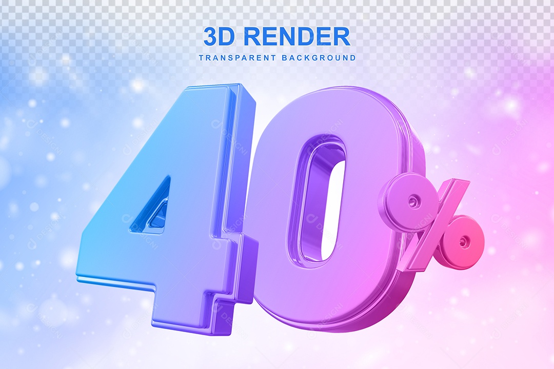Número de Desconto 40% Elemento 3D Colorido para Composição PSD