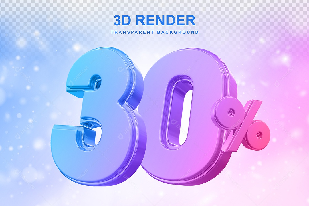 Número de Desconto 30% Elemento 3D Colorido para Composição PSD