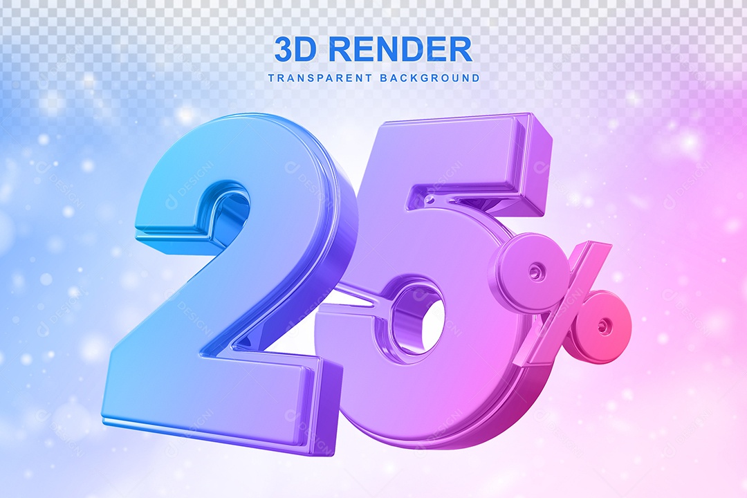 Número de Desconto 25% Elemento 3D Colorido para Composição PSD