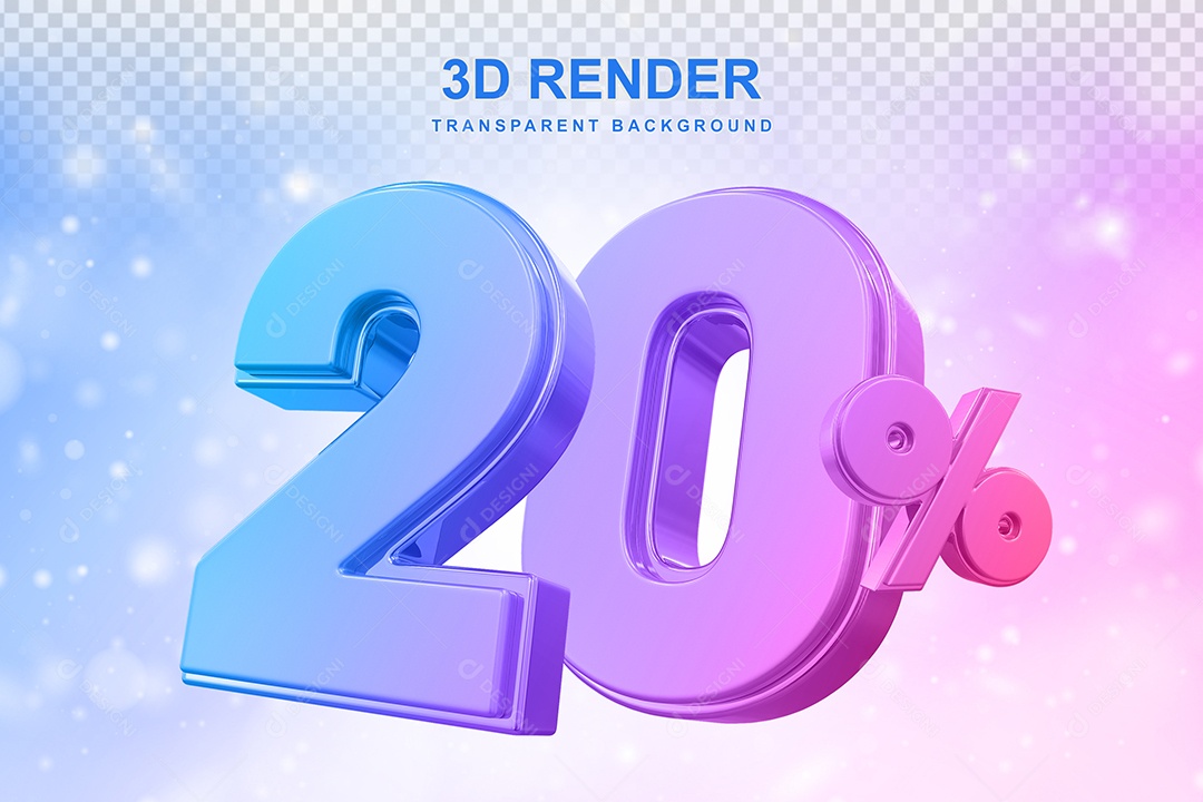 Número de Desconto 20% Elemento 3D Colorido para Composição PSD