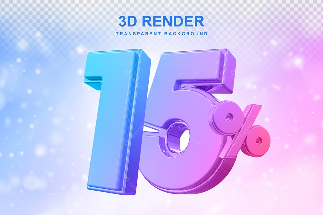 Número de Desconto 15% Elemento 3D Colorido para Composição PSD