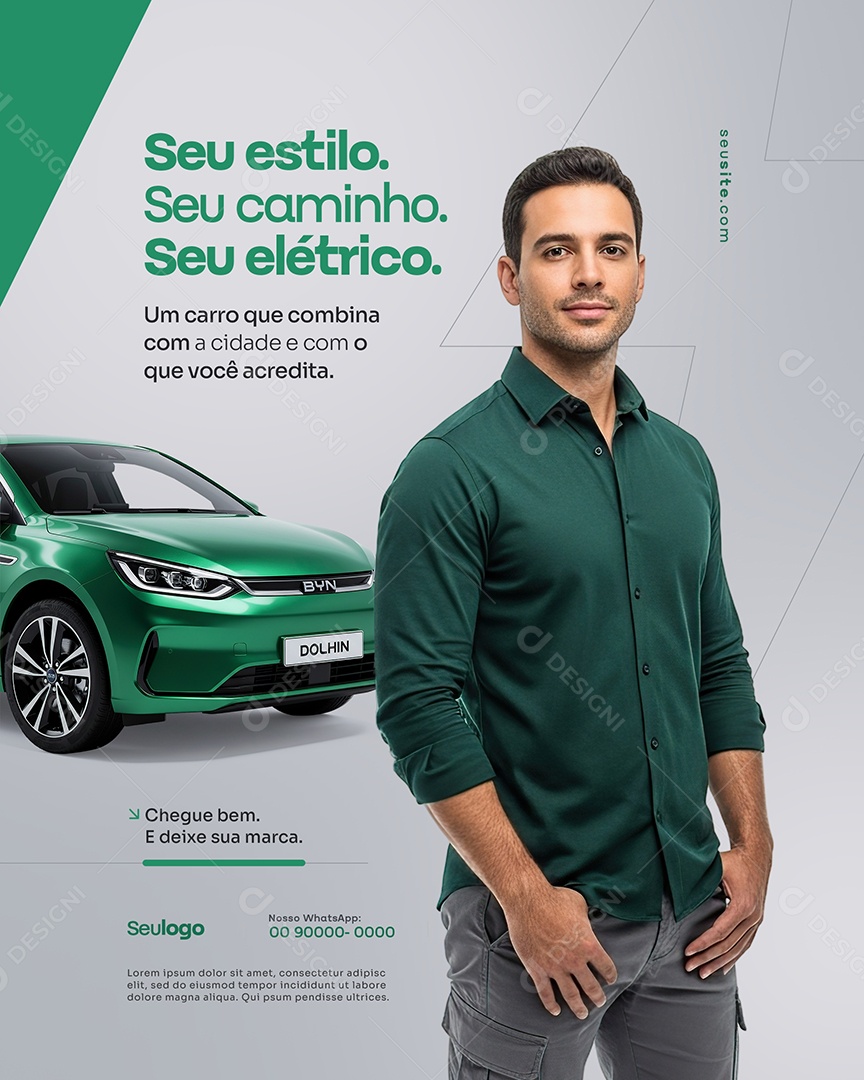 Concessionária Carros Elétricos Seu Estilo Seu Caminho Seu Elétrico Social Media PSD Editável