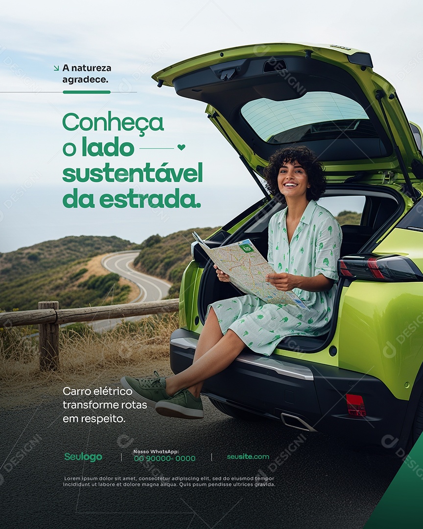 Concessionária Carros Elétricos Conheça o Lado Sustentável da Estrada Social Media PSD Editável