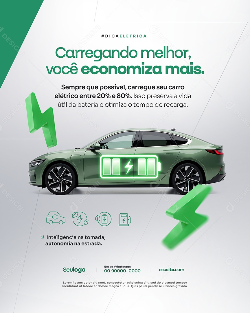 Concessionária Carros Elétricos Carregando Melhor Você Economiza Mais Social Media PSD Editável