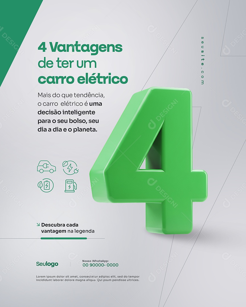 Concessionária Carros Elétricos Quatro Vantagens de Ter Um Carro Elétrico Social Media PSD Editável