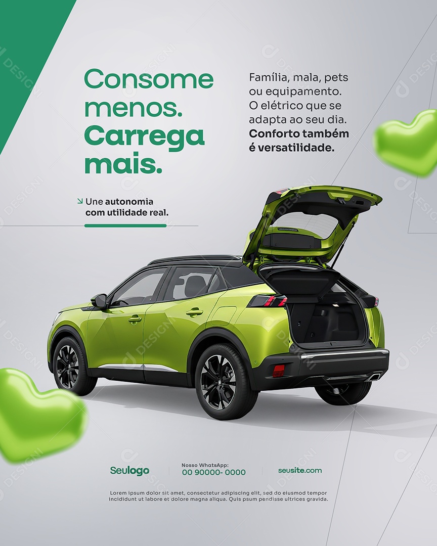 Concessionária Carros Elétricos Consome Menos Carrega Mais Social Media PSD Editável