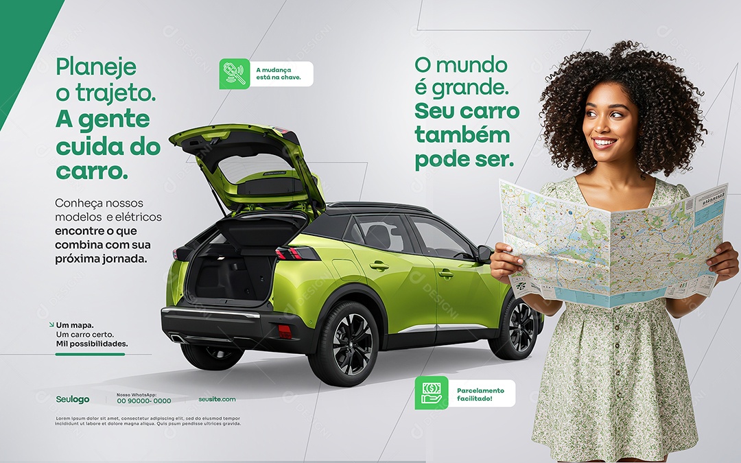 Banner Concessionária Carros Elétricos Planeje o Trajeto Social Media PSD Edfitável