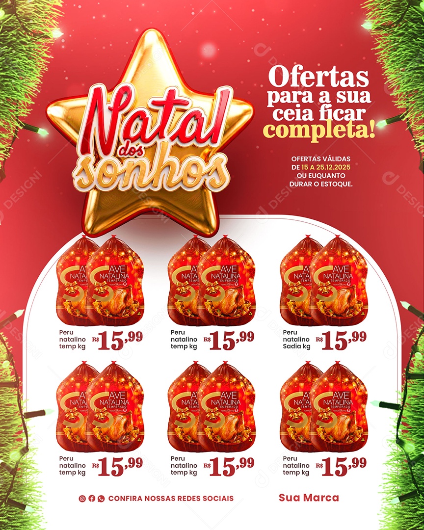 Encarte Natal dos Sonhos Supermercado Social Media PSD Editável