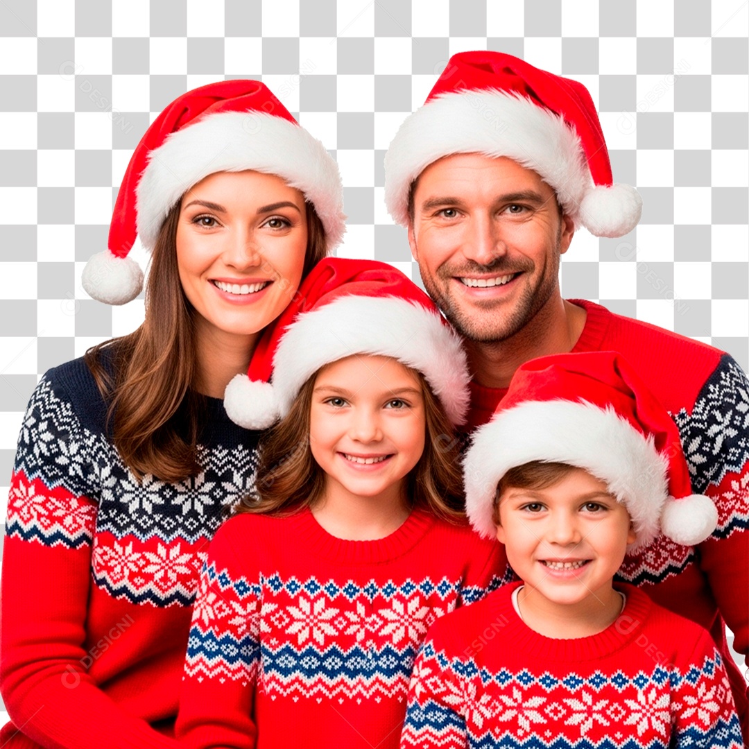 Família Feliz Usando Roupa Natalina PNG Transparente