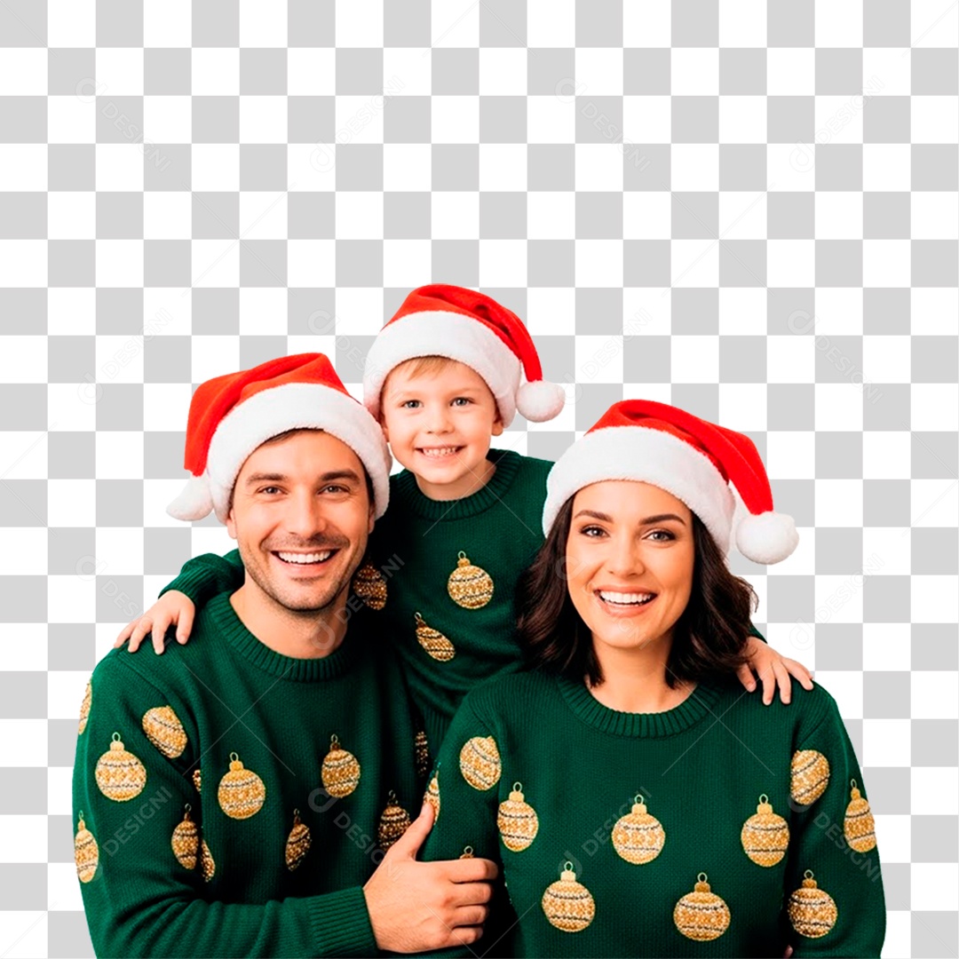 Família Feliz Usando Roupa Natalina PNG Transparente