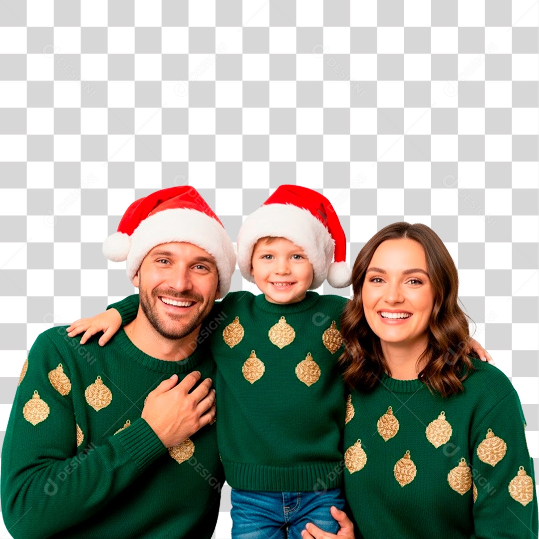 Família Feliz Usando Roupa Natalina PNG Transparente