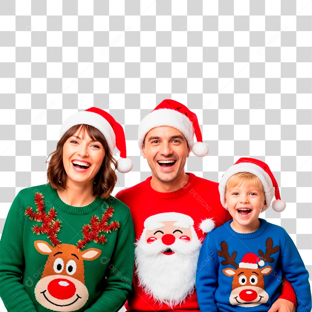 Família Feliz Usando Roupa Natalina PNG Transparente