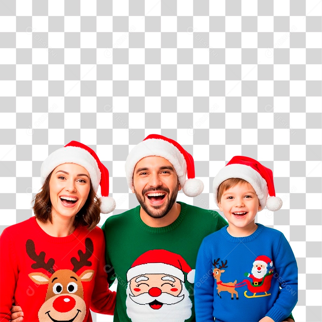 Família Feliz Usando Roupa Natalina PNG Transparente