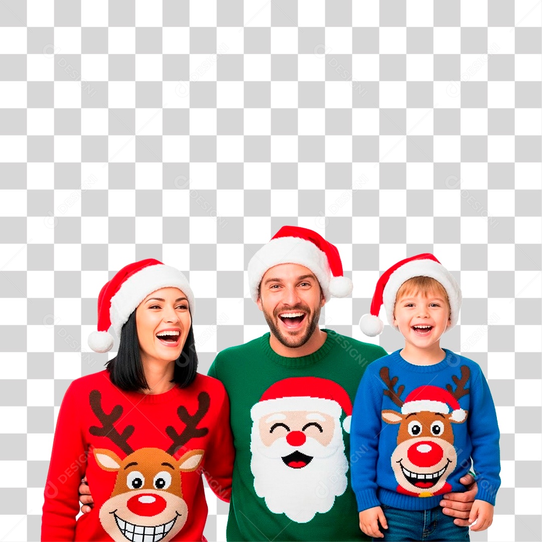 Família Feliz Usando Roupa Natalina PNG Transparente