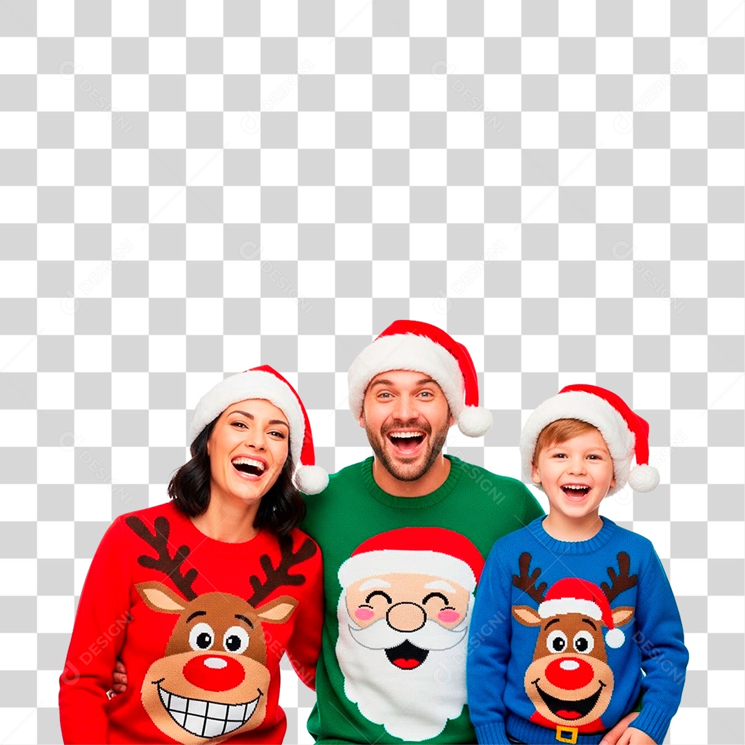 Família Feliz Usando Roupa Natalina PNG Transparente