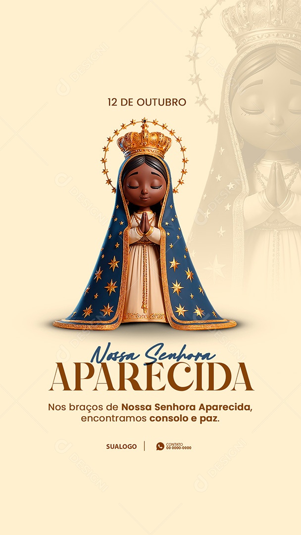 12 De Outubro Dia de Nossa Senhora Nos Braços de Nossa Senhora Story Social Media PSD Editável
