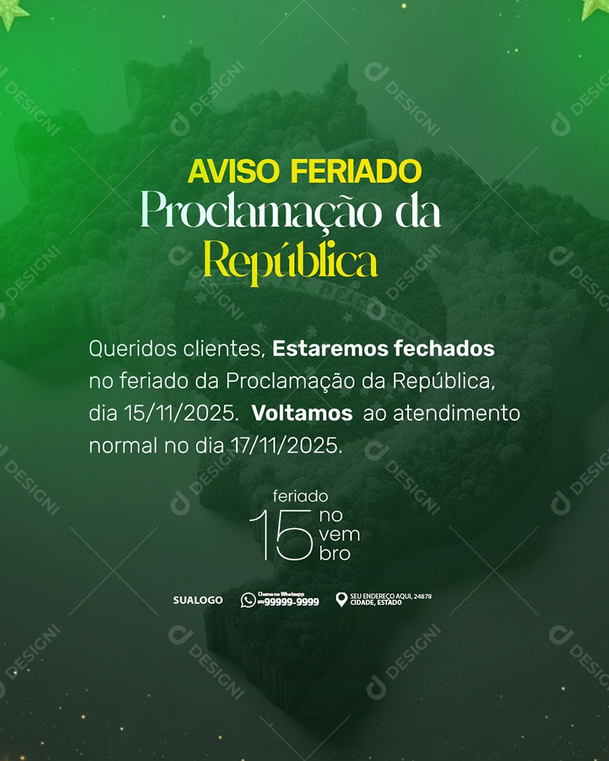 Comunicado 15 de Novembro Proclamção da República Aviso Feed Social Media PSD Editável