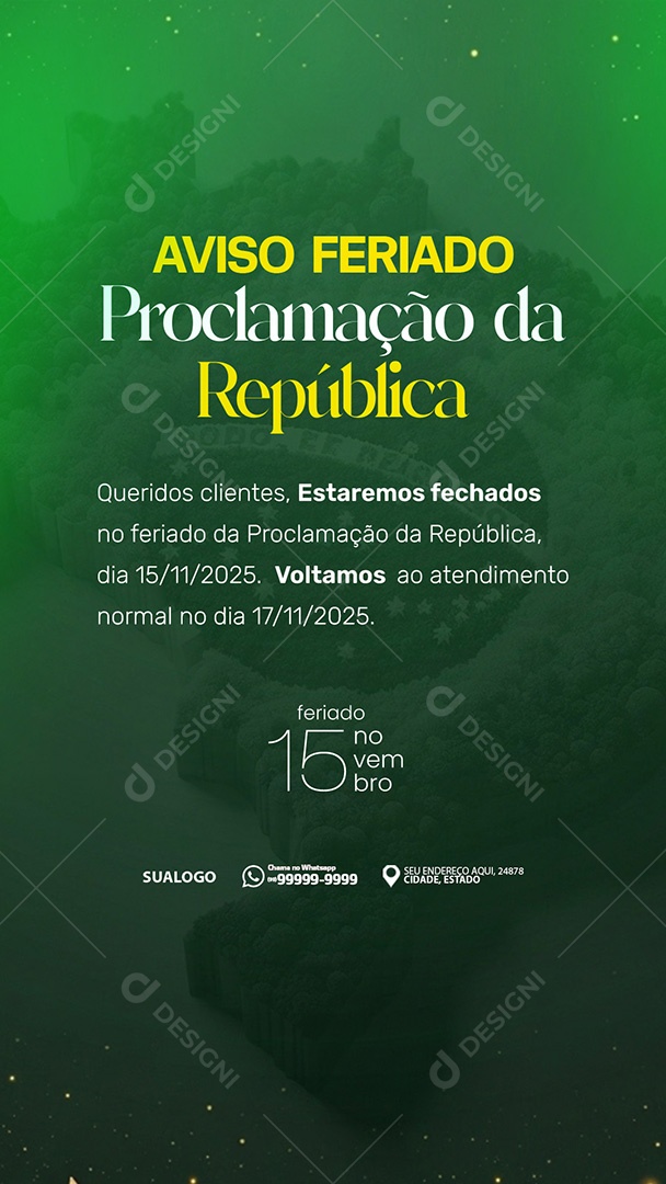Comunicado 15 de Novembro Proclamção da República Aviso Story Social Media PSD Editável