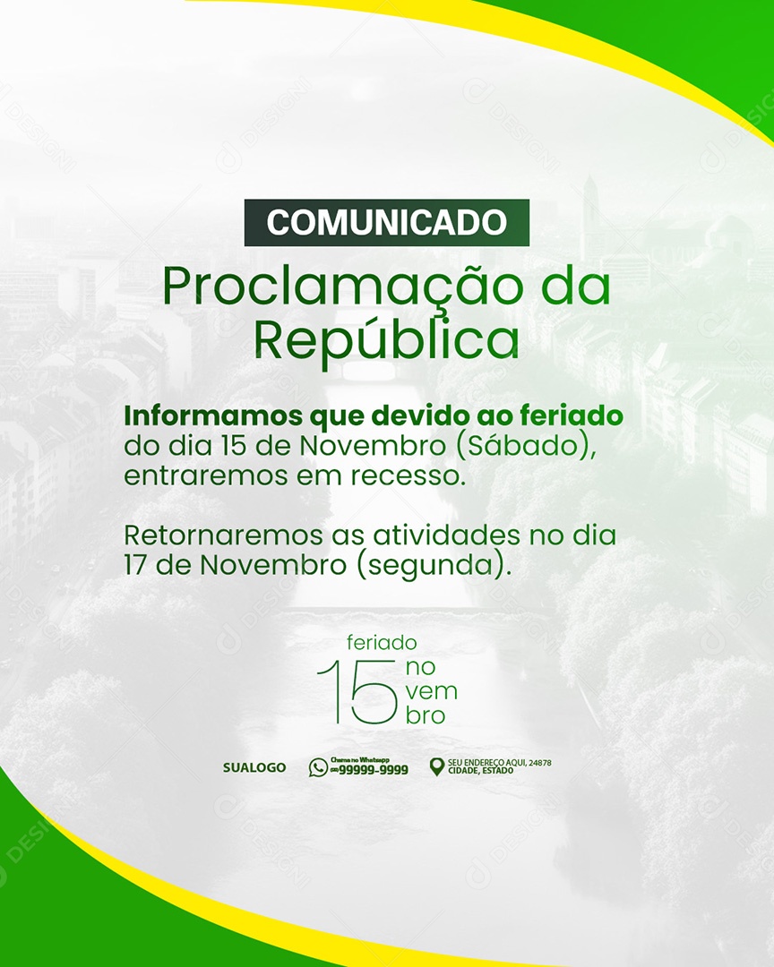 Comunicado 15 de Novembro Proclamção da República Feed Informamos Social Media PSD Editável