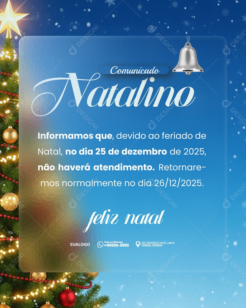 Comunicado De Natal Aviso Anúncio Recesso Feriado 25 de Dezembro Social Media PSD Editável