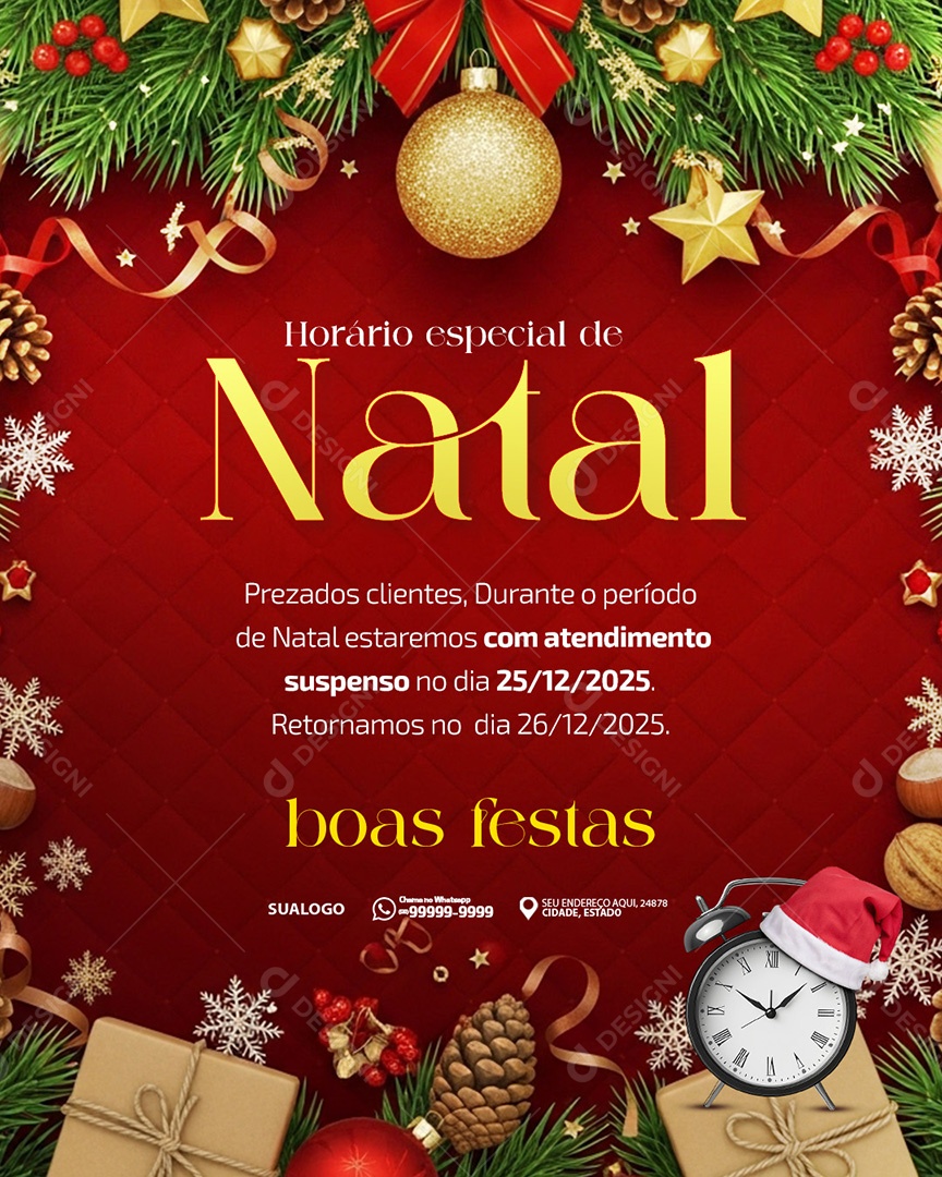 Comunicado De Natal Aviso Anúncio Recesso Feriado Boas Festas Social Media PSD Editável