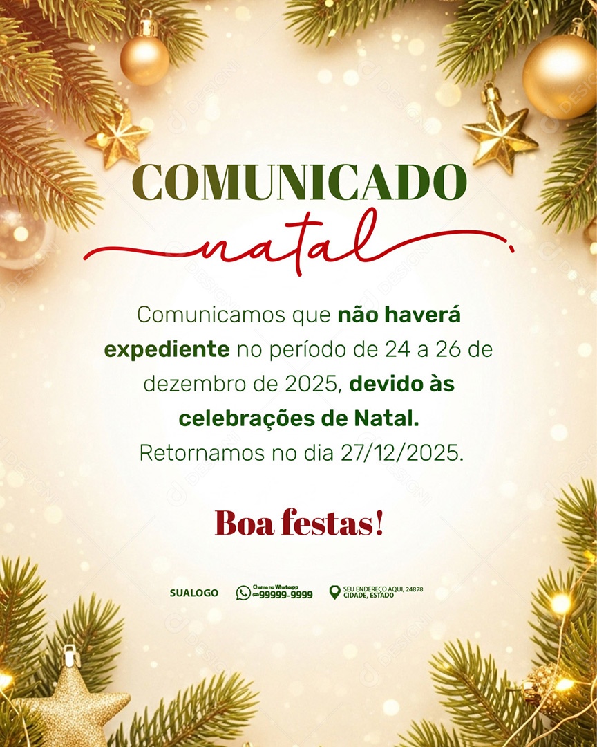 Comunicado De Natal Aviso Anúncio Recesso Feriado Comunicamos Social Media PSD Editável