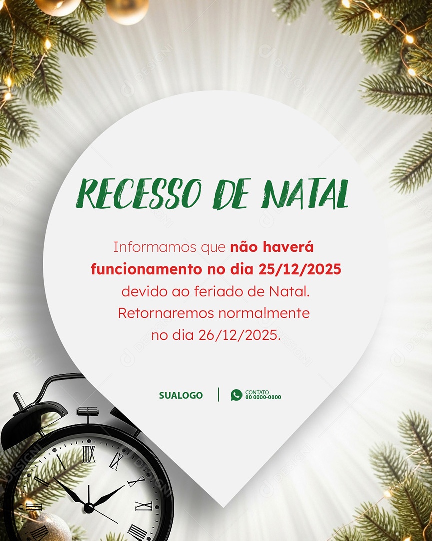 Comunicado De Natal Aviso Anúncio Recesso Feriado Não Haverá Funcionamento Social Media PSD Editável