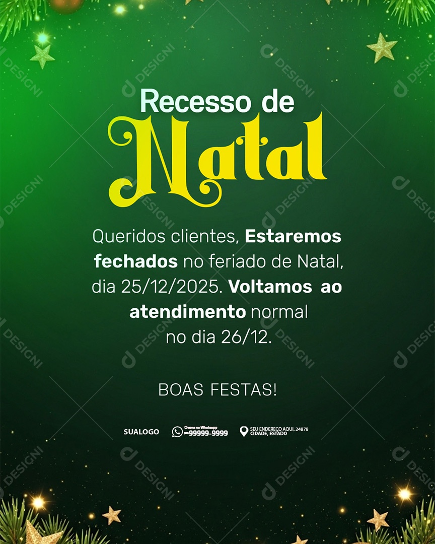 Comunicado De Natal Aviso Anúncio Recesso Feriado Queridos Clientes Social Media PSD Editável