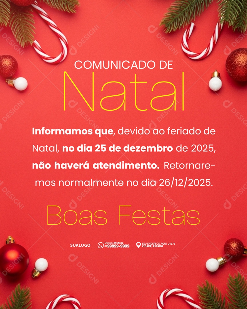 Comunicado De Natal Aviso Anúncio Recesso Feriado Social Media PSD Editável