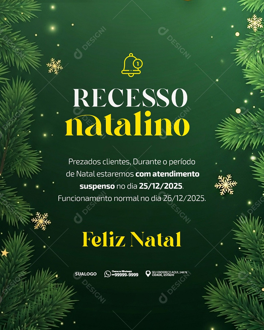 Comunicado De Natal Aviso Anúncio Recesso Feriado Suspenso Social Media PSD Editável