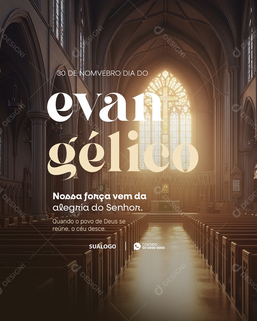 Dia do Evangélico 30 de Novembro Nossa Força Social Media PSD Editável
