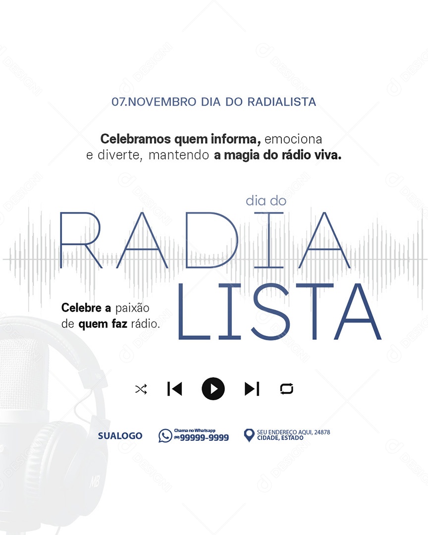 Dia do Radialista 7 de Novembro Celebramos Social Media PSD Editável