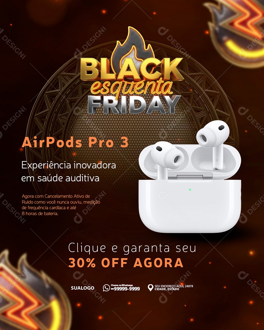 Esquenta Black Friday Ofertas Incríveis Fone de Ouvido Social Media PSD Editável