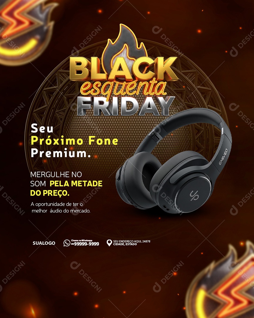 Esquenta Black Friday Ofertas Incríveis Fone Social Media PSD Editável