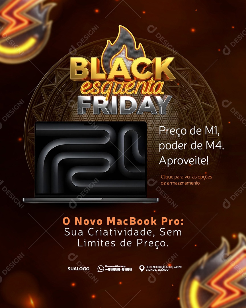 Esquenta Black Friday Ofertas Incríveis MacBook Social Media PSD Editável