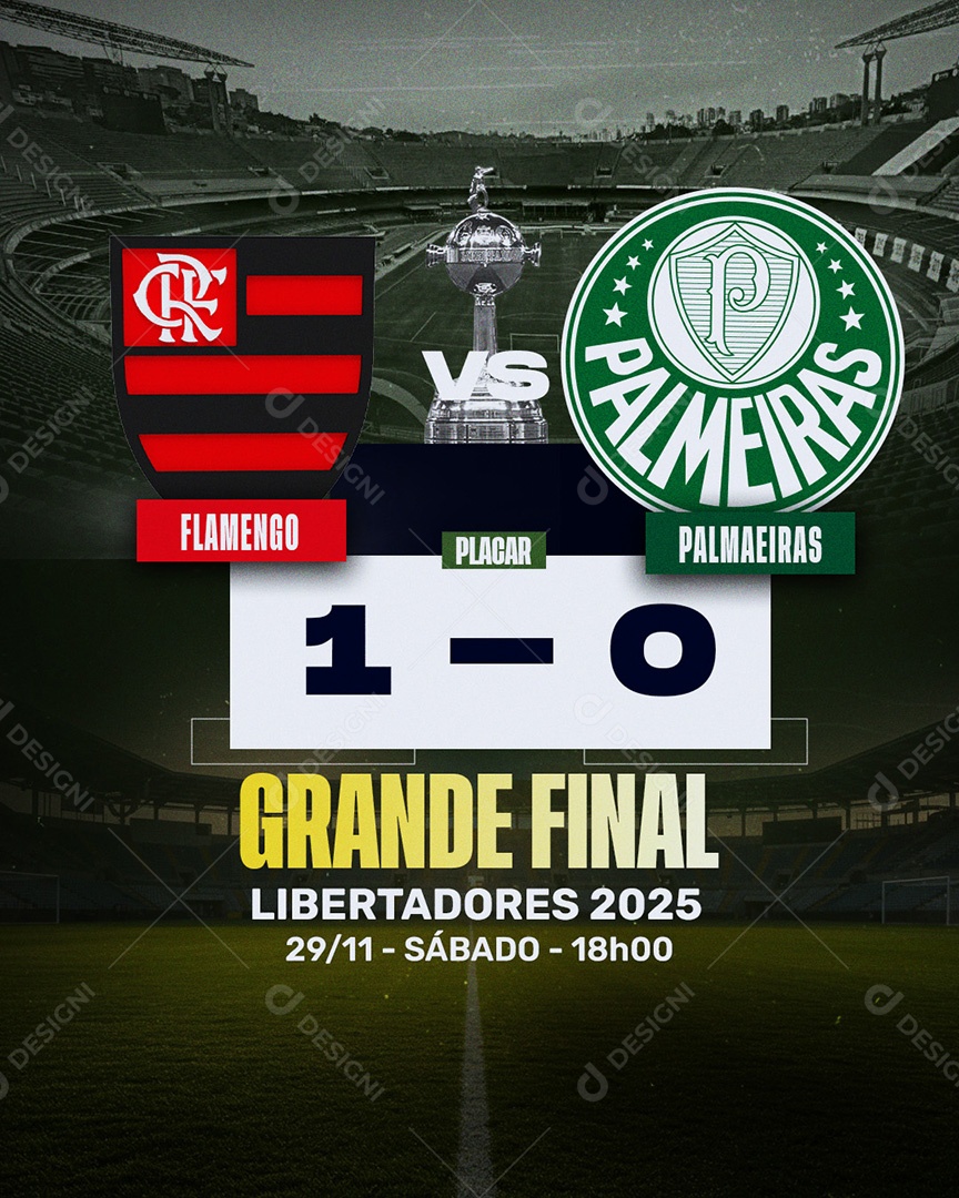 Final Da Libertadores 2025 Palmeiras Vs Flamengo 1 a 0 Story Social Media PSD Editável