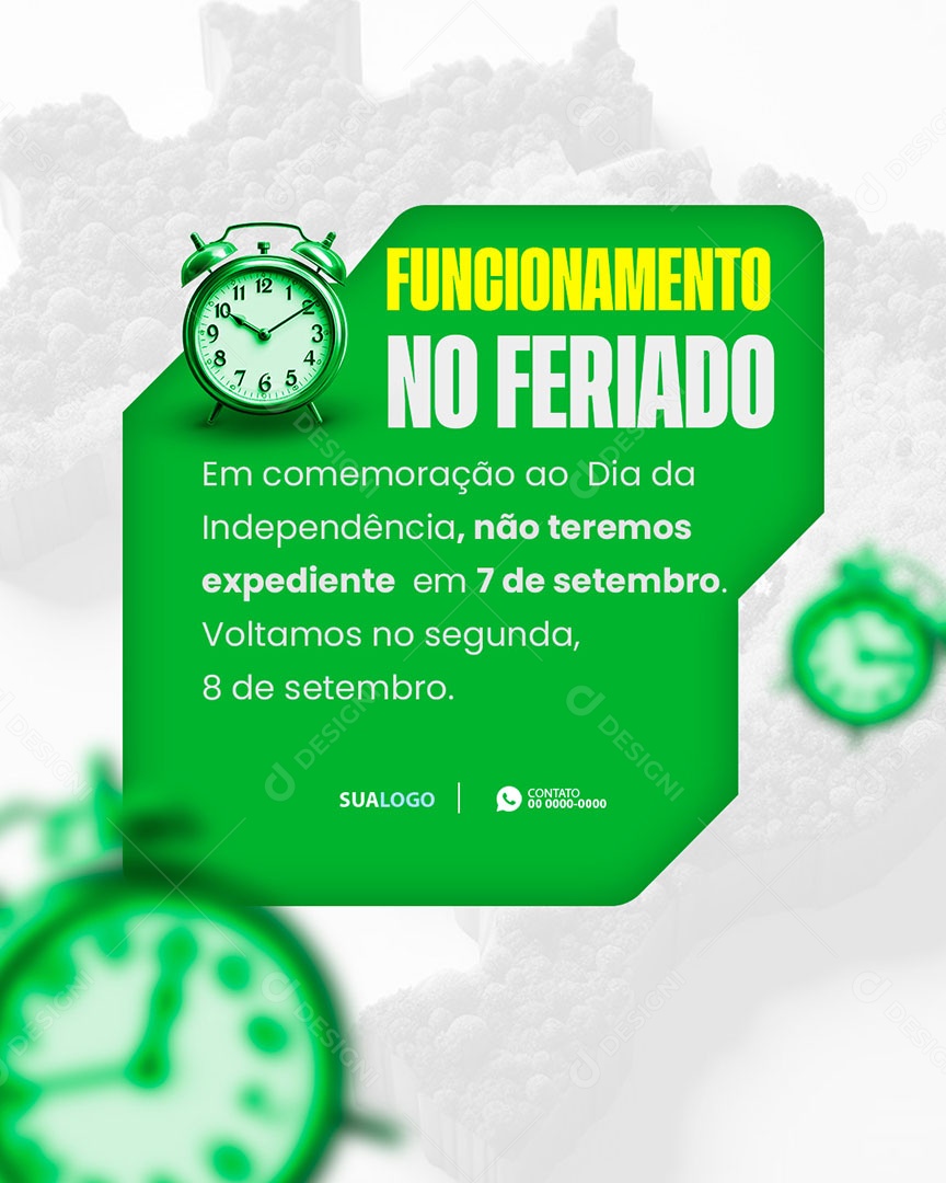 Funcionamento no Feriado 7 de Setembro Social Media PSD Editável