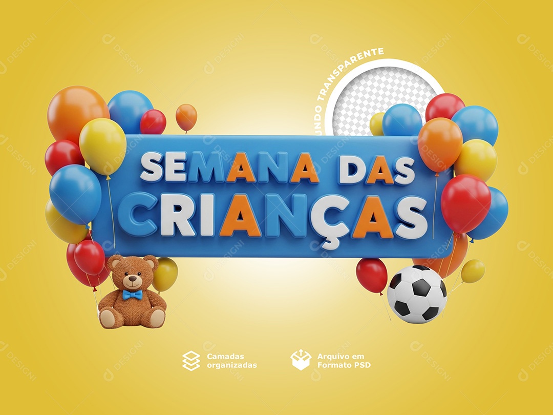 Selo 3D Semana Das Crianças Amarelo Para Composição PSD