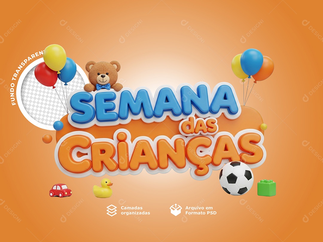 Selo 3D Semana Das Crianças Laranja Para Composição PSD