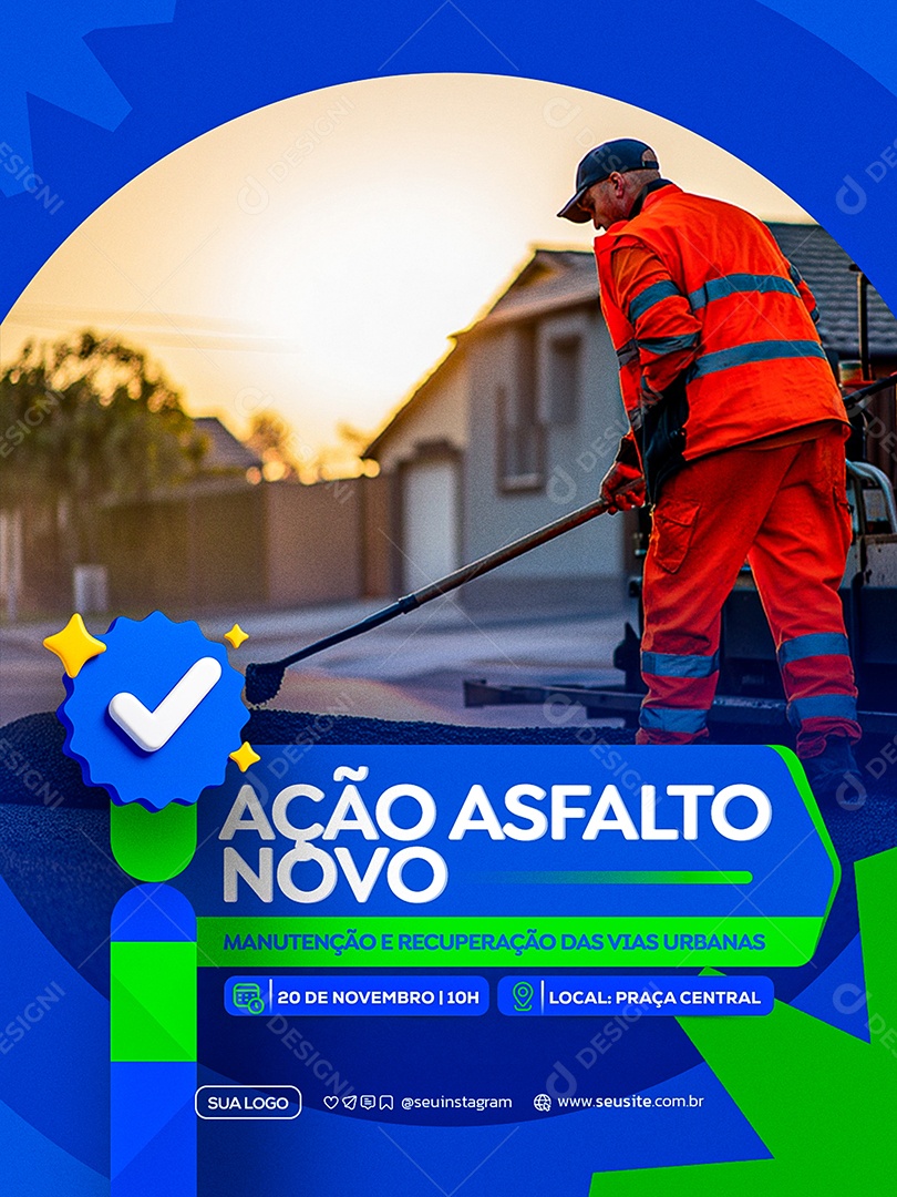 Ação Asfalto Novo Prefeitura Social Media PSD Editável