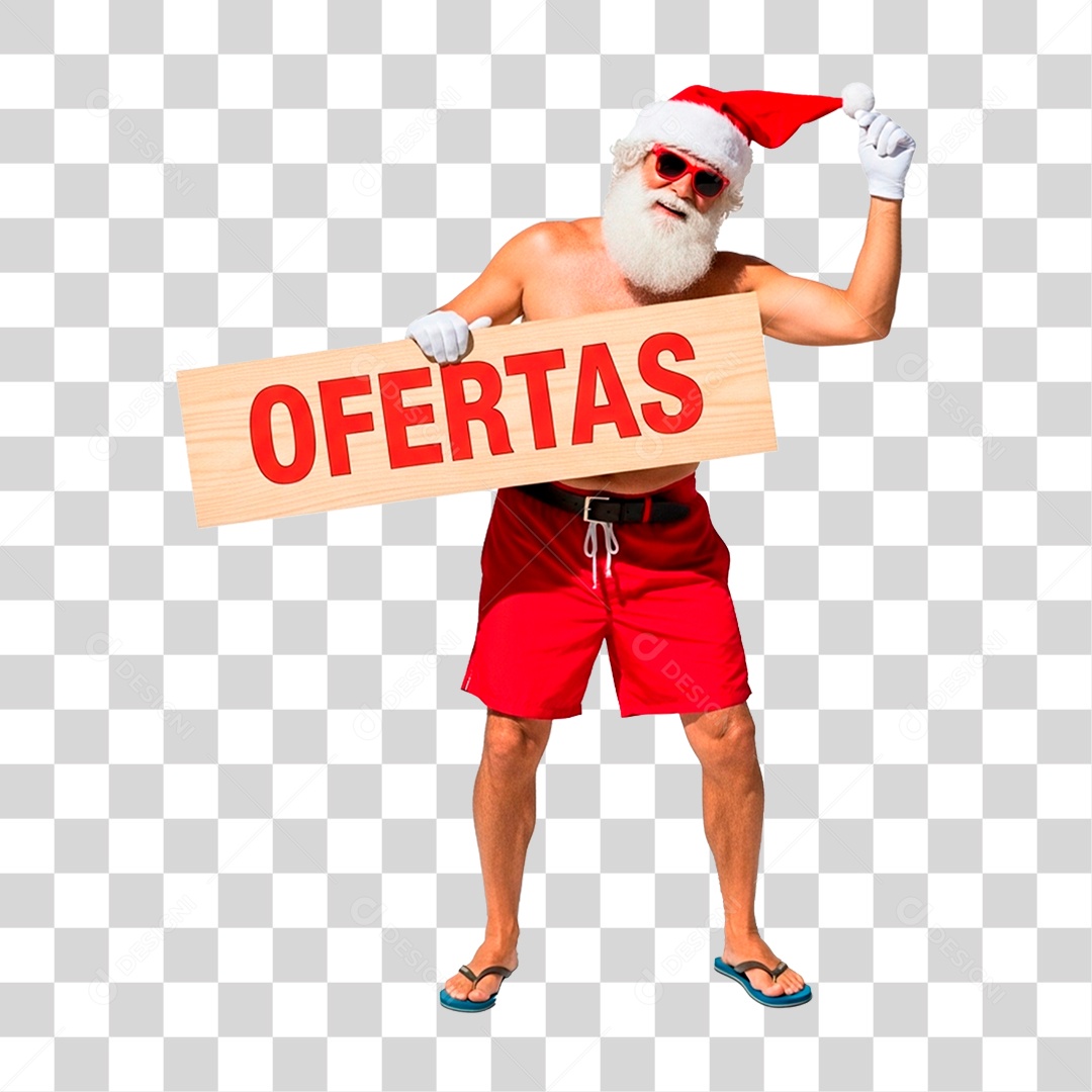 Papai Noel Segurando Placa de Ofertas PNG Transparente