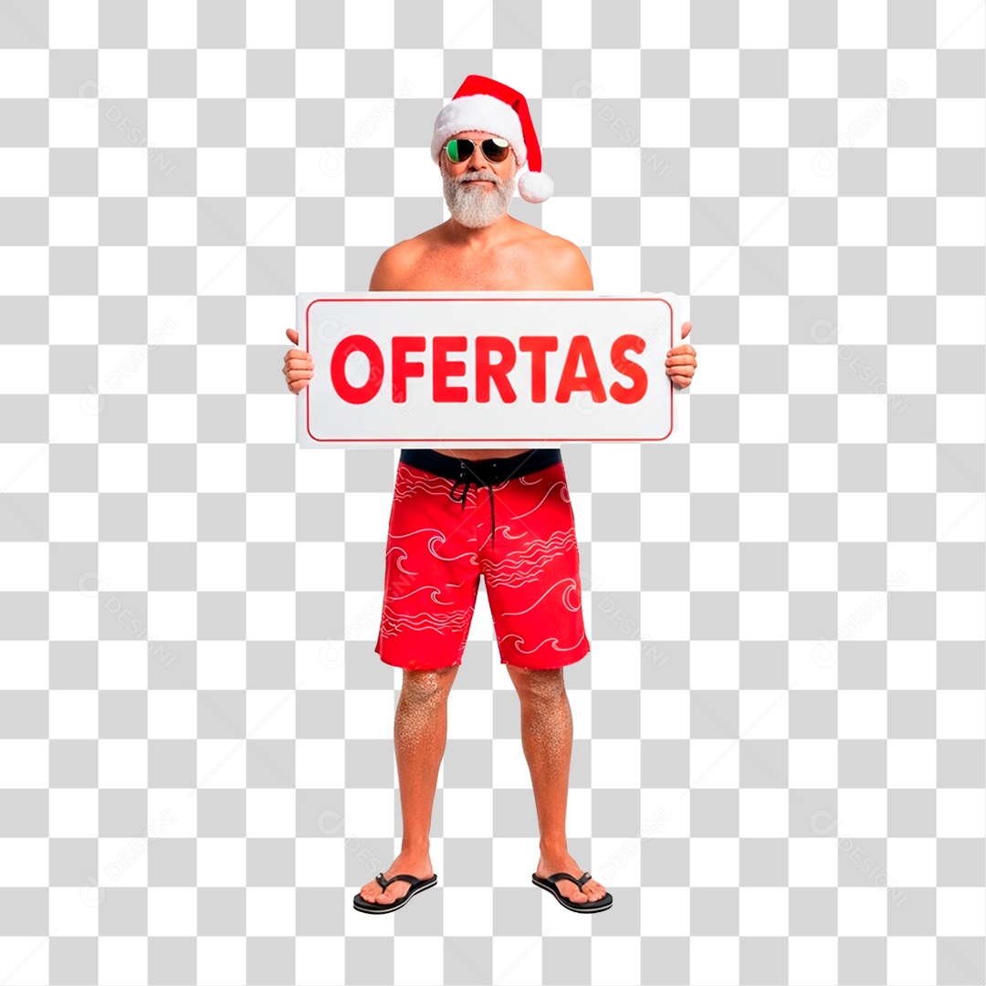 Papai Noel Segurando Placa de Ofertas PNG Transparente