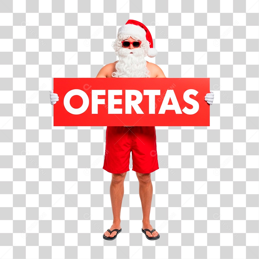 Papai Noel Segurando Placa de Ofertas PNG Transparente