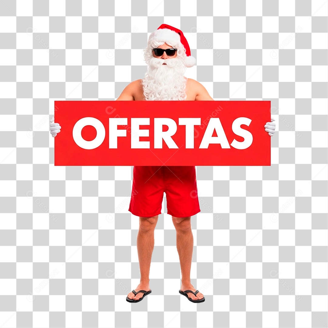 Papai Noel Segurando Placa de Ofertas PNG Transparente