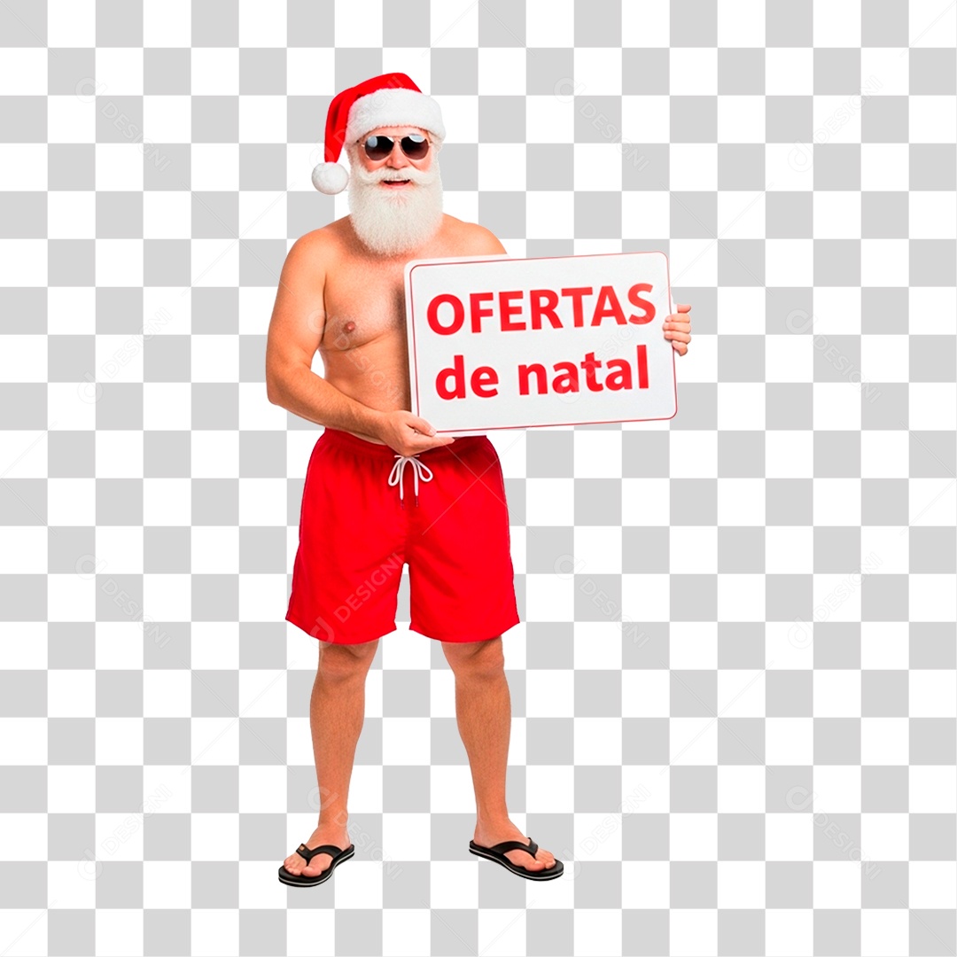 Papai Noel Segurando Placa Ofertas de Natal PNG Transparente