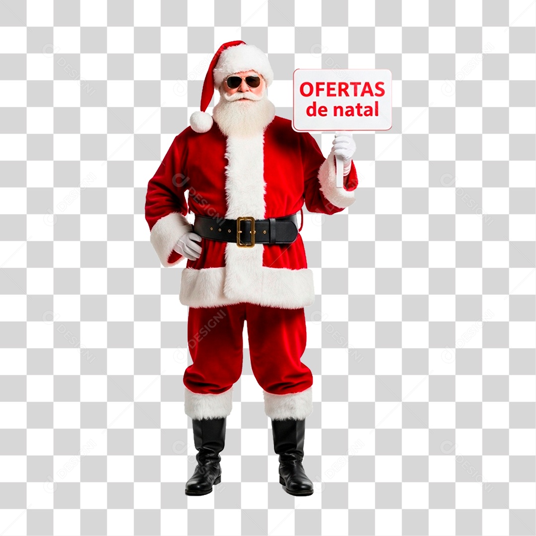Papai Noel Segurando Placa Ofertas de Natal PNG Transparente
