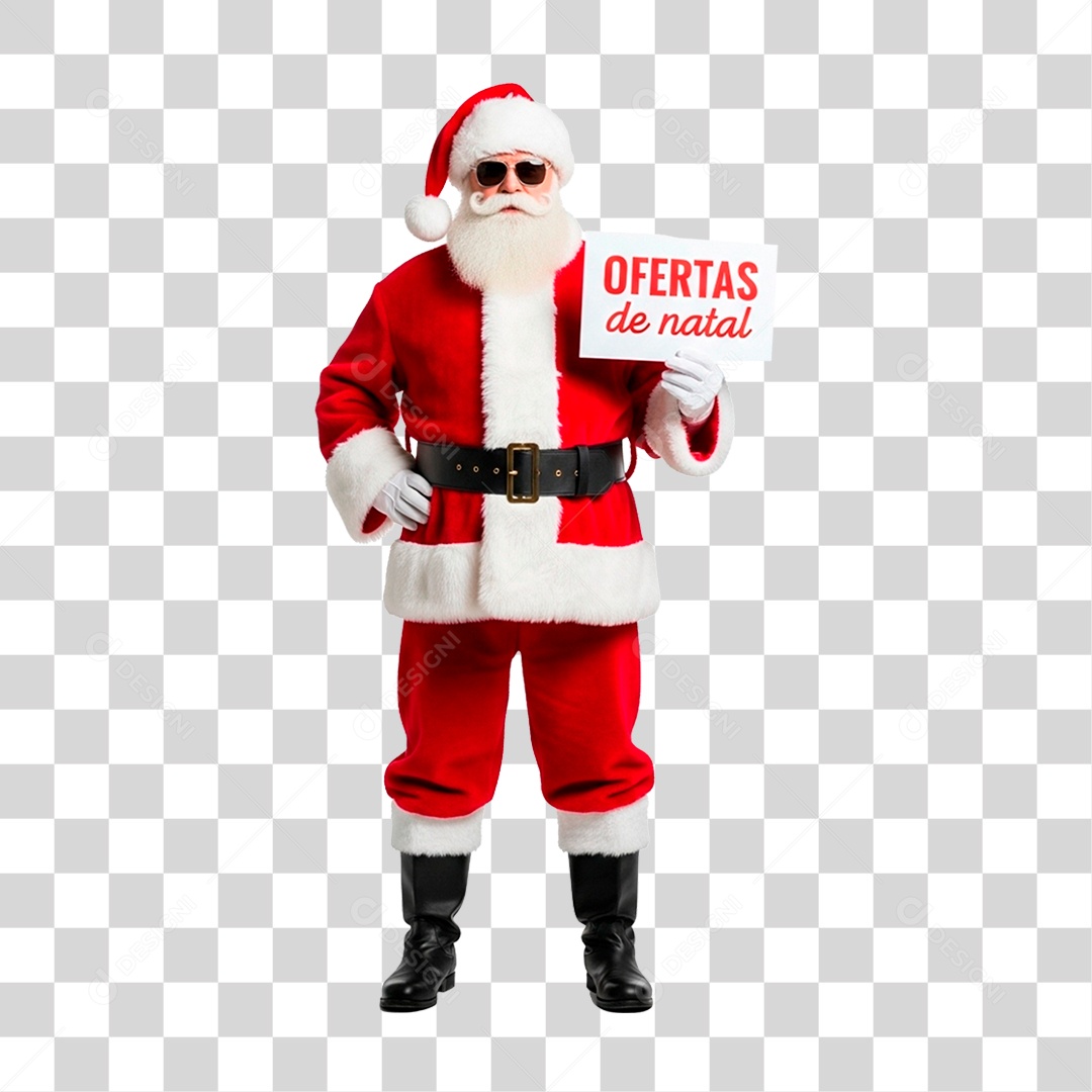Papai Noel Segurando Placa Ofertas de Natal PNG Transparente